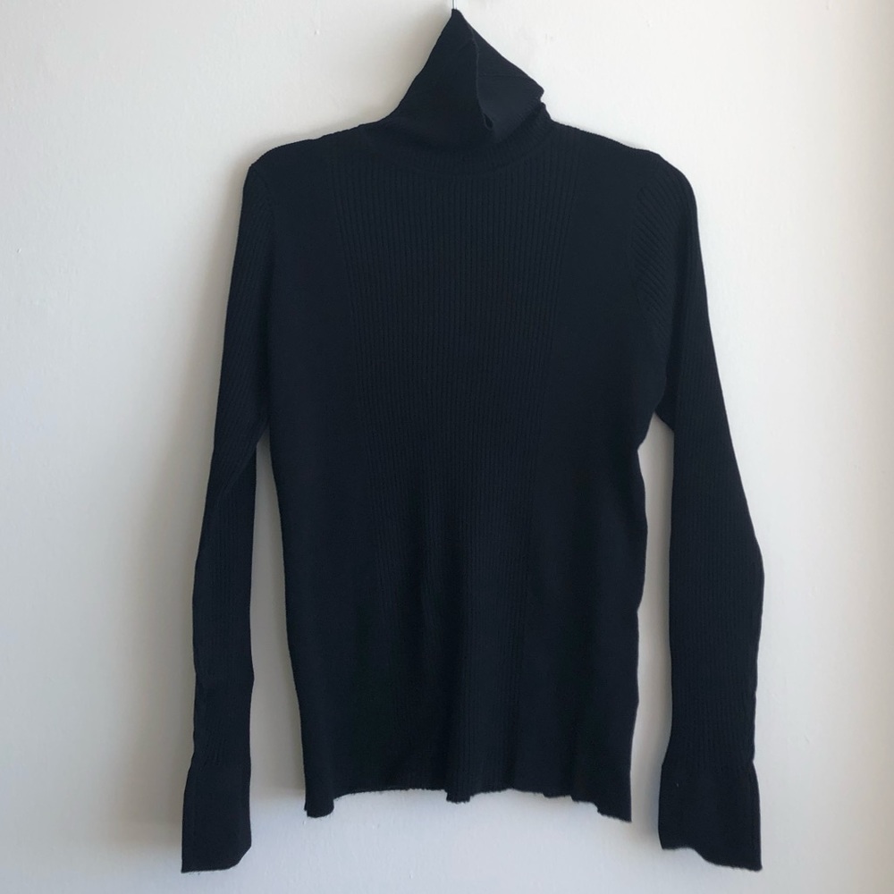 Black Turtleneck Sweater with Gold Detail